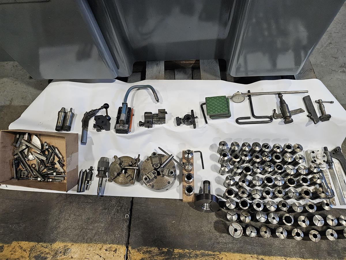 Used HARDINGE TFB TOOLROOM LATHE – ELECTRIC CARRIAGE DRIVE – 60+ COLLETS – COOLANT – TRANSFORMERS – FULL TOOLING PACKAGE