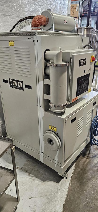 Used DRI-AIR HP4-X300 CENTRAL DESICCANT RESIN DRYING SYSTEM – (5) RH60 STAINLESS STEEL HOPPERS – HIGH TEMPERATURE CONFIGURATION- FOR INJECTION MOLDING – 480V / 3 PHASE