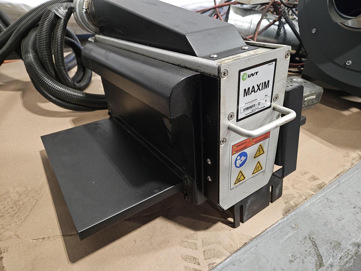 Used MARK ANDY / UVT MAXIM SLS UV CURING SYSTEM 240V • 3-Phase • 12" Lamp • 400 W/In • Blower & Control Cabinet