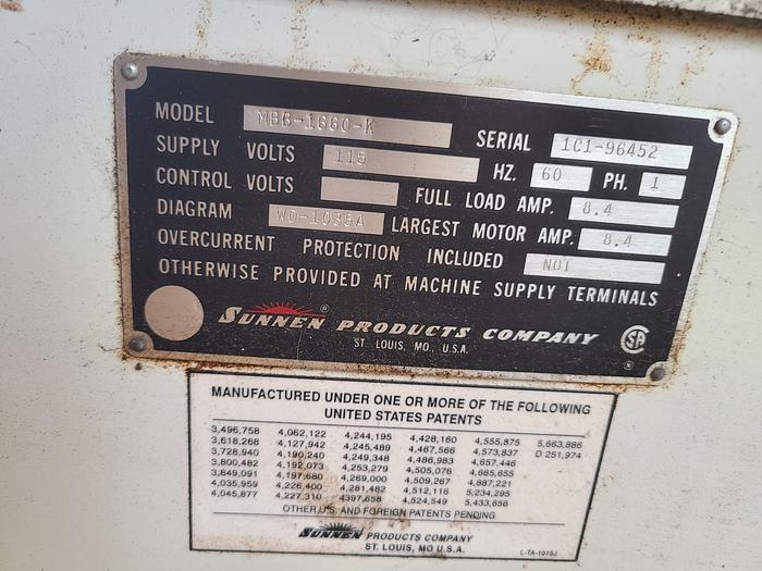 Used Sunnen Hone Model MBB-1660-K Precision Honing Machine