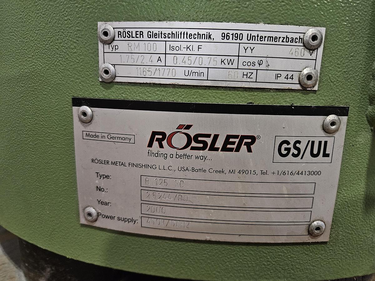 Used RÖSLER R125 EC RUBBER-LINED VIBRATORY FINISHING MACHINE – APPROX. 3 CU. FT. WORKING CAPACITY – 460V 3 PHASE – MADE IN GERMANY – TESTED
