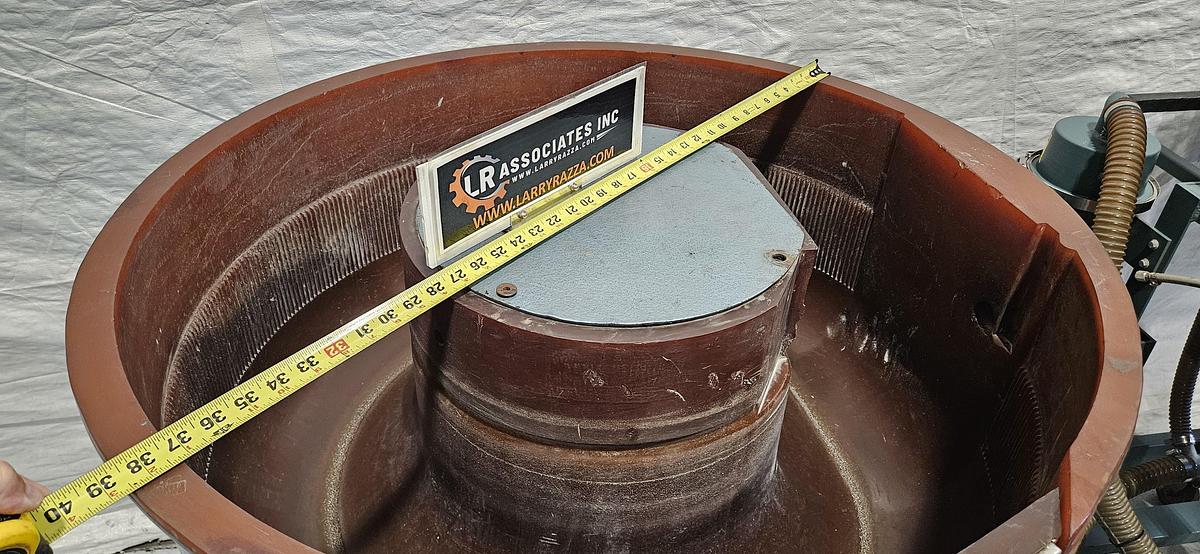 Used ULTRAMATIC RUBBER-LINED VIBRATORY FINISHING TUMBLING MACHINE – APPROX. 4 CU. FT. – 36" BOWL – 220V 3 PHASE – DUMP DISCHARGE – TESTED