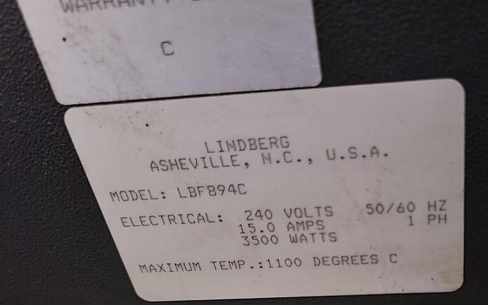 Used Lindberg Heat Treating Oven Furnace Max Temp: 2012F Pristine Condition!