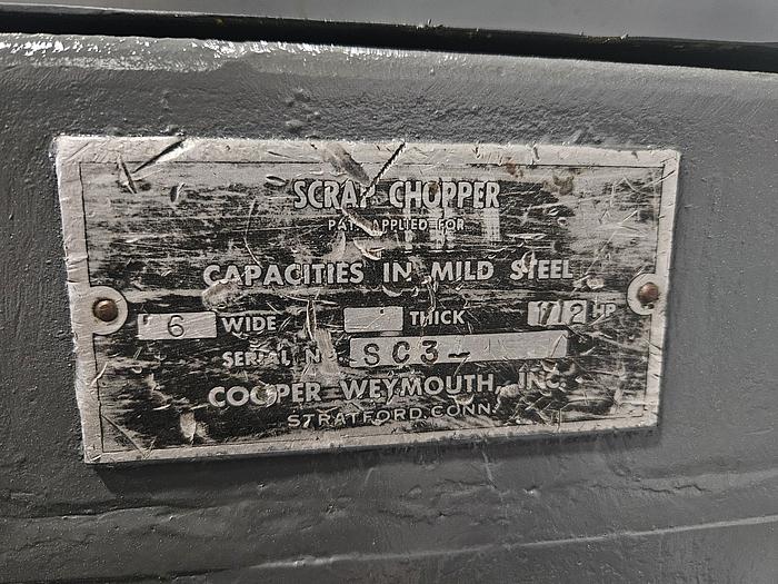 Used Cooper Weymouth 6" Scrap Chopper Recycle Shred Metal Brass Steel Copper Flat Stock with extra blades!