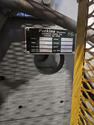 Used 3 Ton Perkins Punch Press, Air Clutch & Air Brake, with Palm Buttons