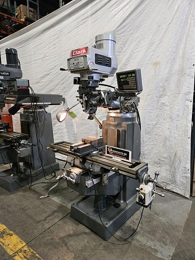 Used Clark Variable Speed Milling Machine DRO Power Feed Rotating Vise & Collets