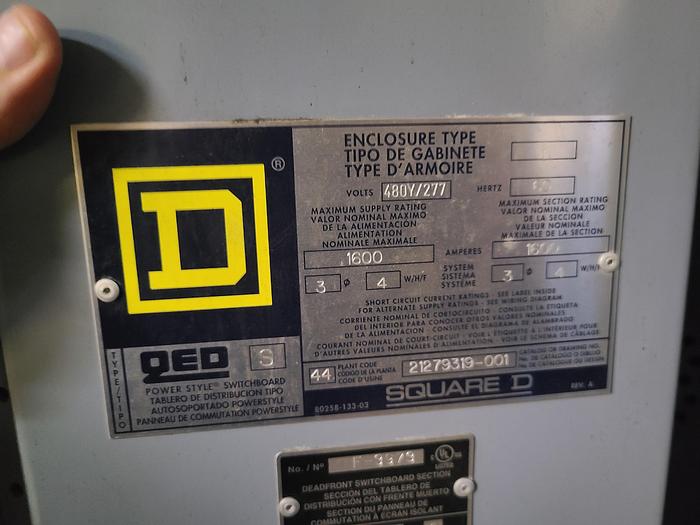 Used Square D QED Main Breaker 480Y / 277 1600 AMP Switch Gear Electrical Switch Box