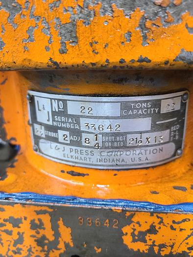 Used L & J Press 25 Ton Punch Press with Variable Speed and Press Monitor Control