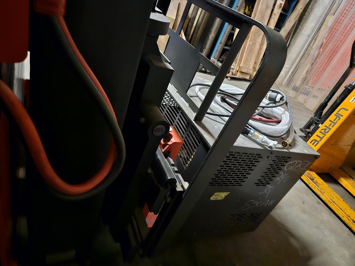 Used Raymond Standup Fork Lift 2007 Narrow Aisle 3000 Lb Triple Mast 260" height with Reaching Forks Forklift