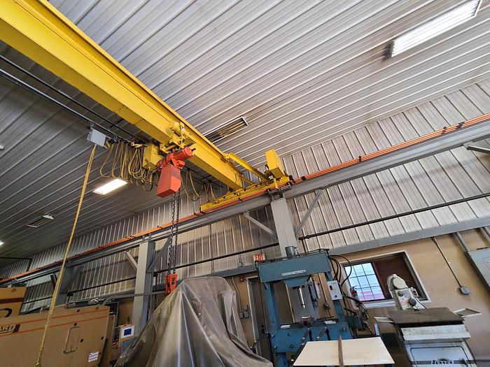 Used 5 Ton Gantry Crane with Electric Hoist. We have 2 Approximately 50 long each