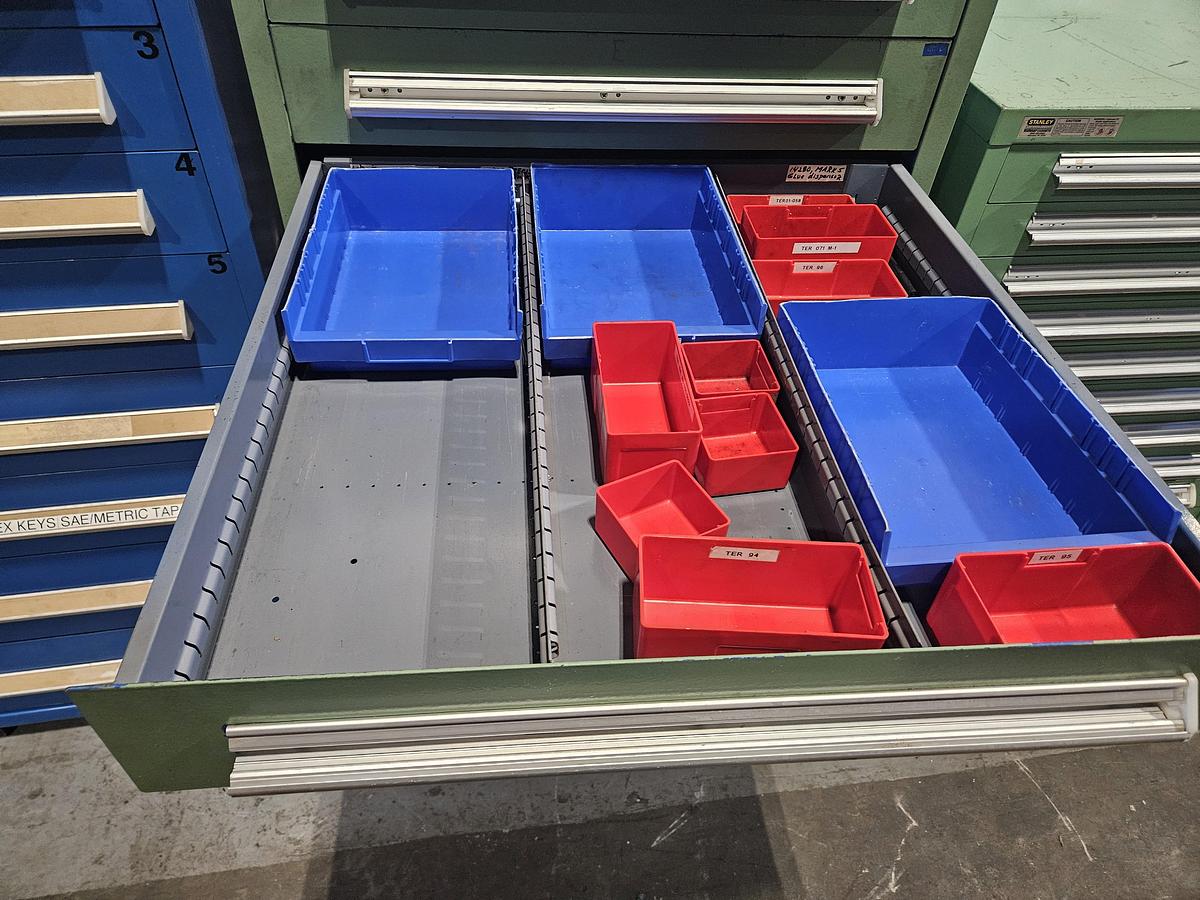 Used STANLEY VIDMAR INDUSTRIAL MODULAR STORAGE CABINET 25" x 25" DRAWERS – MIXED DEPTH CONFIGURATION – HEAVY DUTY – EXCELLENT CONDITION