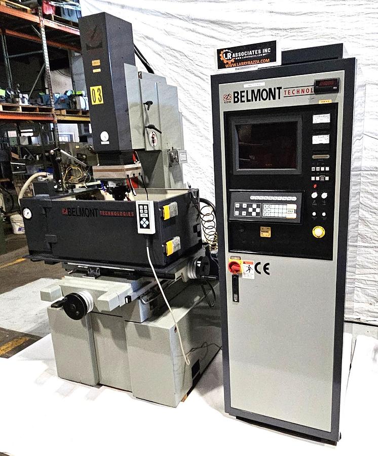 Used BELMONT TECHNOLOGIES CNC SINKER EDM – 60 AMP POWER SUPPLY – ORBITAL EDM HEAD – DROP TANK – FIRE SUPPRESSION – 220V 3 PHASE