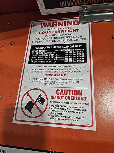 Used Presto Electric Lift Truck Manual Push Model C62 counterweight stacker 1000 Lb Capacity 