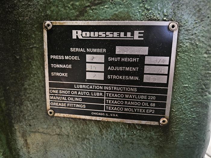Used 15 Ton Rousselle Punch Press Air Clutch Air Brake 2" Stroke Variable Speed Control