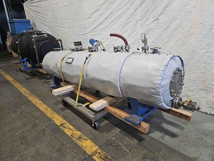 Used 350 Gallon Super Heavy Duty Stainless Steel Horizontal Holding Tank Rated at 300F to -20F @ 90 PSIG Built in 2010