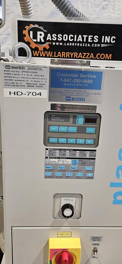 Used MATSUI MJ3-15-U HIGH TEMPERATURE DESICCANT RESIN DRYER – STAINLESS STEEL DRYING HOPPER – HOPPER LOADER – 230V / 3 PHASE – EXCELLENT CONDITION