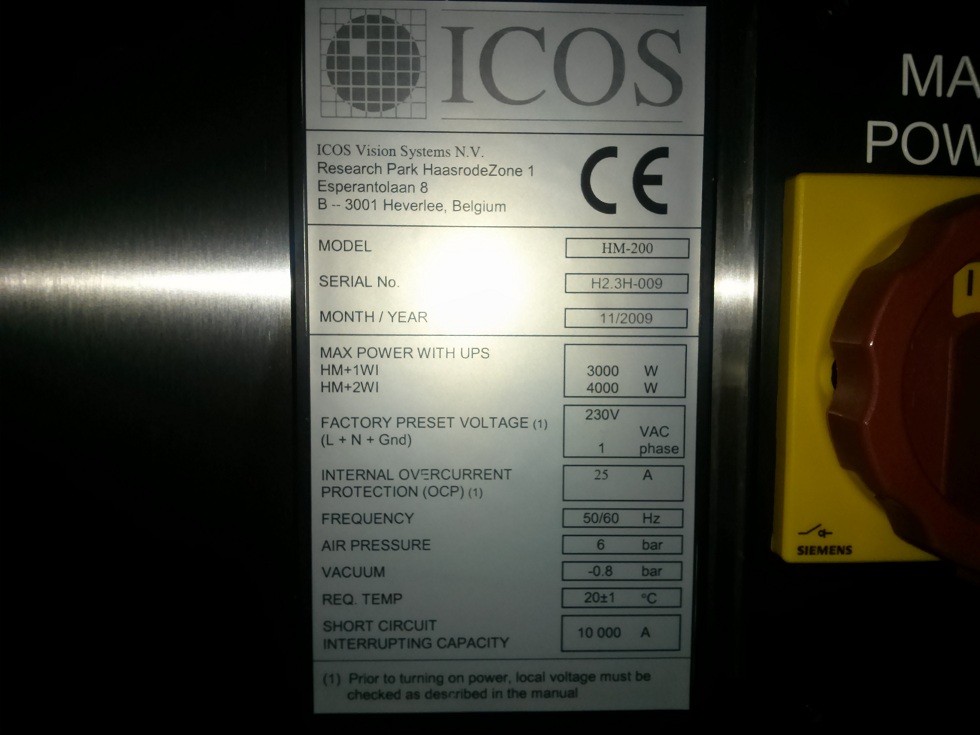 Used ICOS WI-2200 LED Wafer Surface Inspection & MH-200 Wafer Handler system