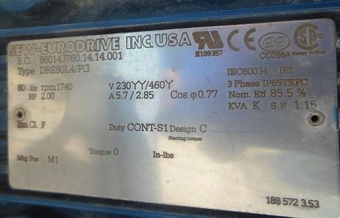 Used Pump, Peristaltic, 2 HP, S/st, Verdeflex, Mdl VF 25 #S743000