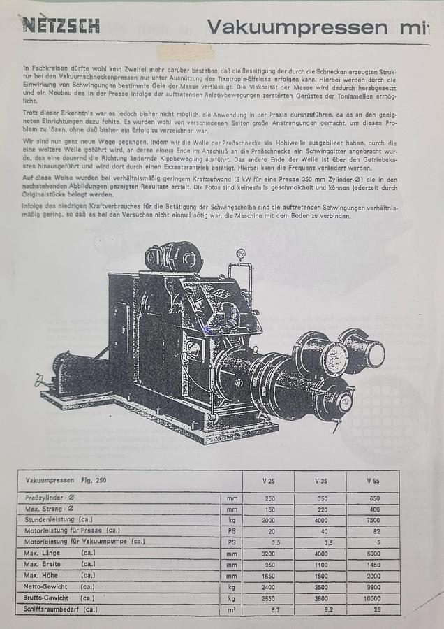 Usato De-airing pugmill NETZSCH mod. Fig. 250 - Gr. 25