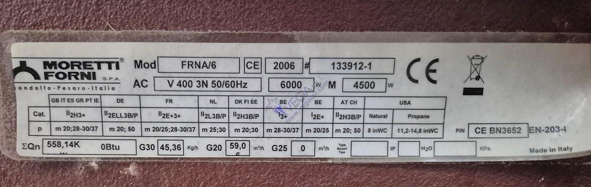 Usato Gas turbo kiln MORETTI mod. FRNA/6 - 6,2 m3, 1400°C