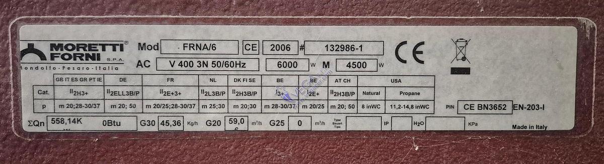 Usato Gas turbo kiln MORETTI mod. FRNA/6 - 6,2 m3, 1400°C