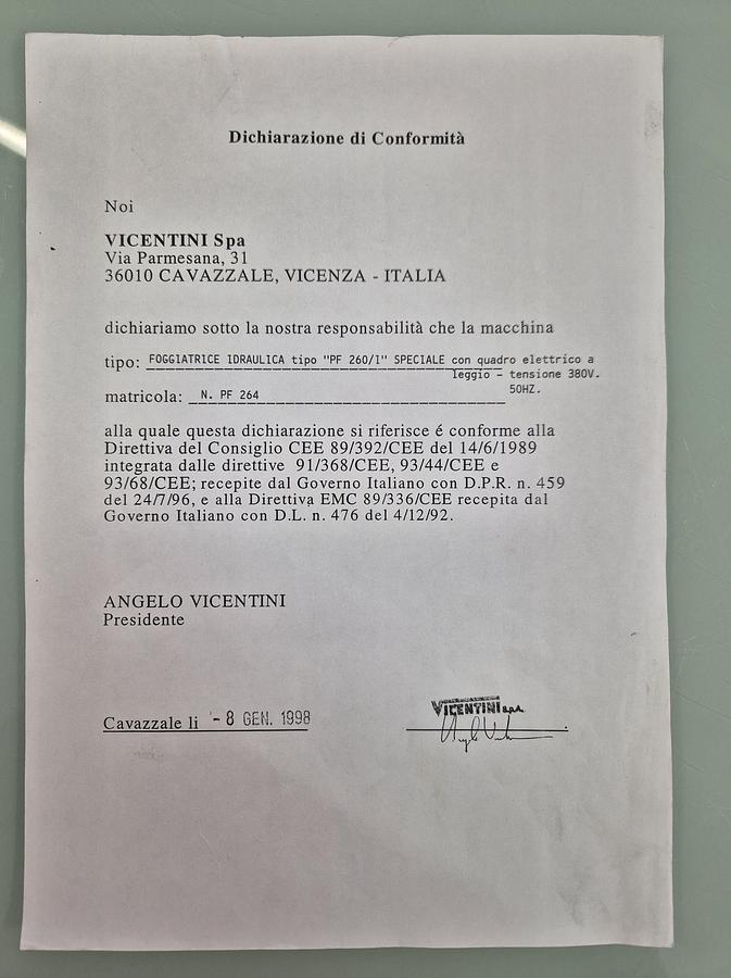 Usato Rotary press for metal moulds VICENTINI mod. PF 260