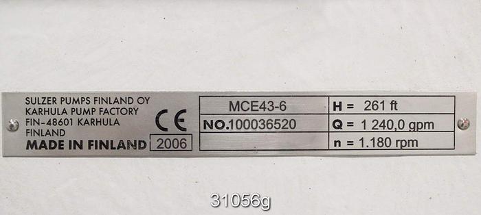 Unused Sulzer MCE43-6 MC Pump #31056