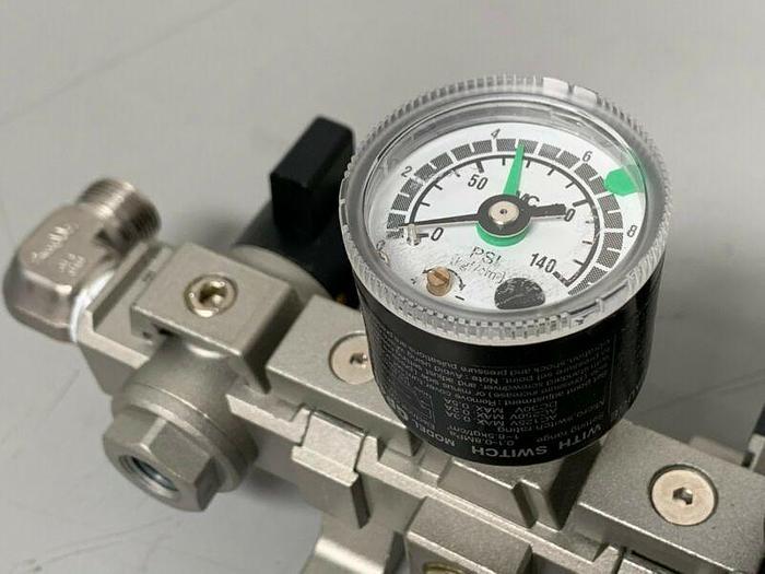 Used SMC NAW3000 Filter Regulator & NVHS3000 Valve w/ Pressure Gauges & 1" Fittings