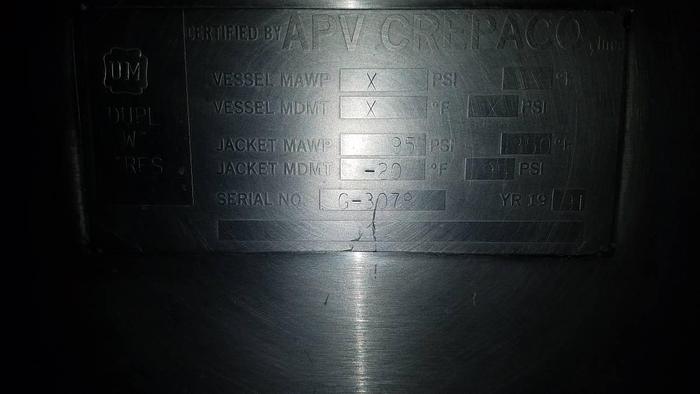 Used 1991 LIQUIFIER 7.5 HP APV CREPACO Stainless Steel Jacketed with Lid