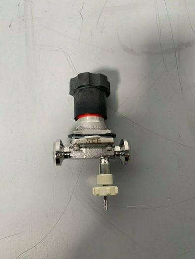 Used ITT Pure-Flo Stainless Steel Diaphragm Valve w/ 1/2" Sanitary Fit & Sample Valve
