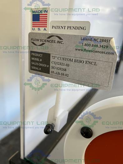 Used Flow Sciences CQ12321-03 6 Ft Custom Vented Balance Safety Enclosure w/ Stand