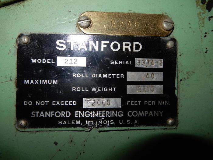 Used 40" WIDE STANFORD SLITTER REWINDER MODEL 212 40" OD UNWIND/REWIND 2000 FPM