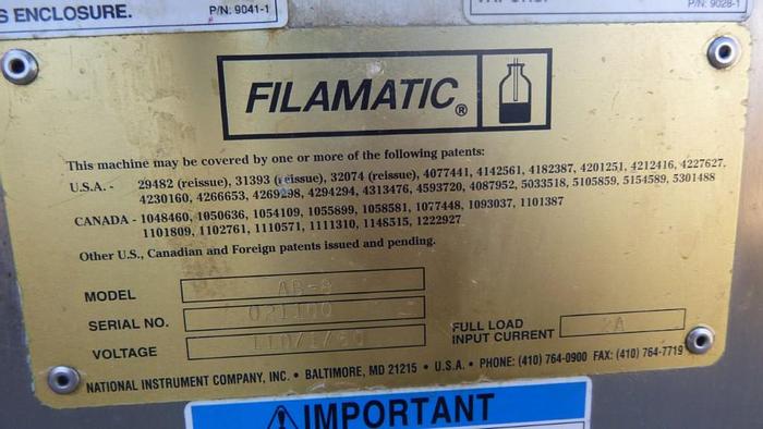 Used Filler, Vial, Filamatic, Mdl AB-8, Benchtop, 1-Head, A #S743470