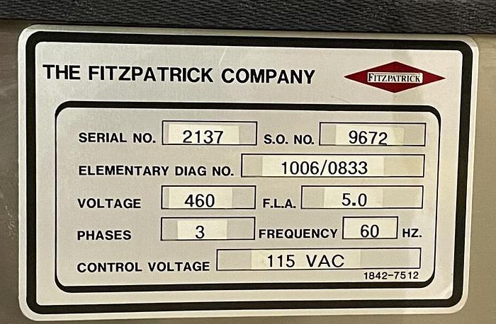 Used FITZPATRICK MODEL M5A MOBILE FITZMILL COMMINUTOR - S/S