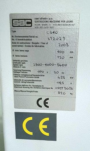 Used SAC CS40 Format Panel Saw, year 2008
