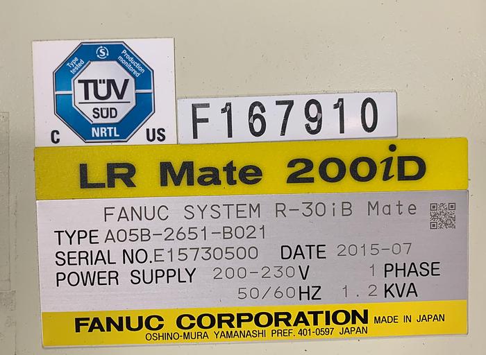 Used FANUC LR MATE 200iD 6 AXIS CNC ROBOT WITH R30iB MATE CONTROLLER