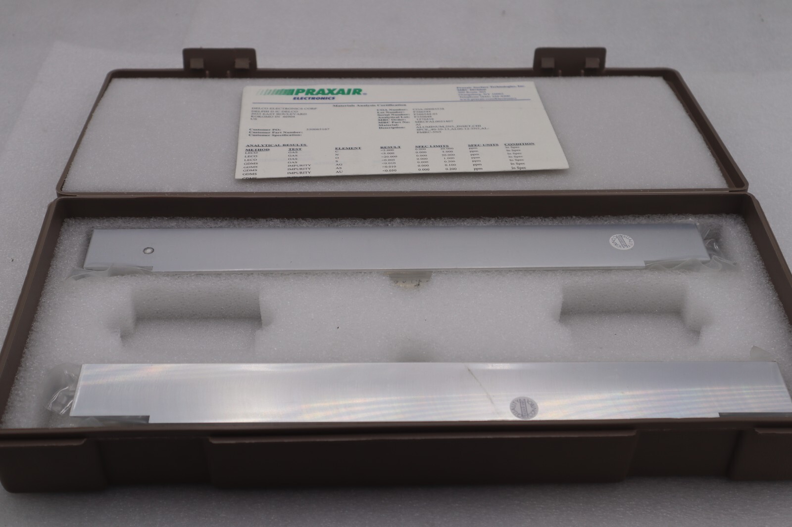 Praxair Electronics MRCFAL0021407 Aluminum, 5n5, Inset, CHI 4PCE New #2673