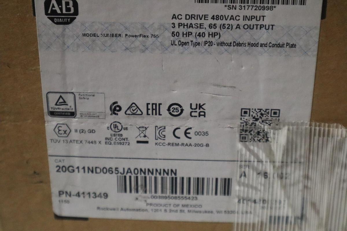 Used Allen Bradley 20G11ND065JA0NNNNN /A PowerFlex 755 65A 50 HP AC Drive NEW IN BOX