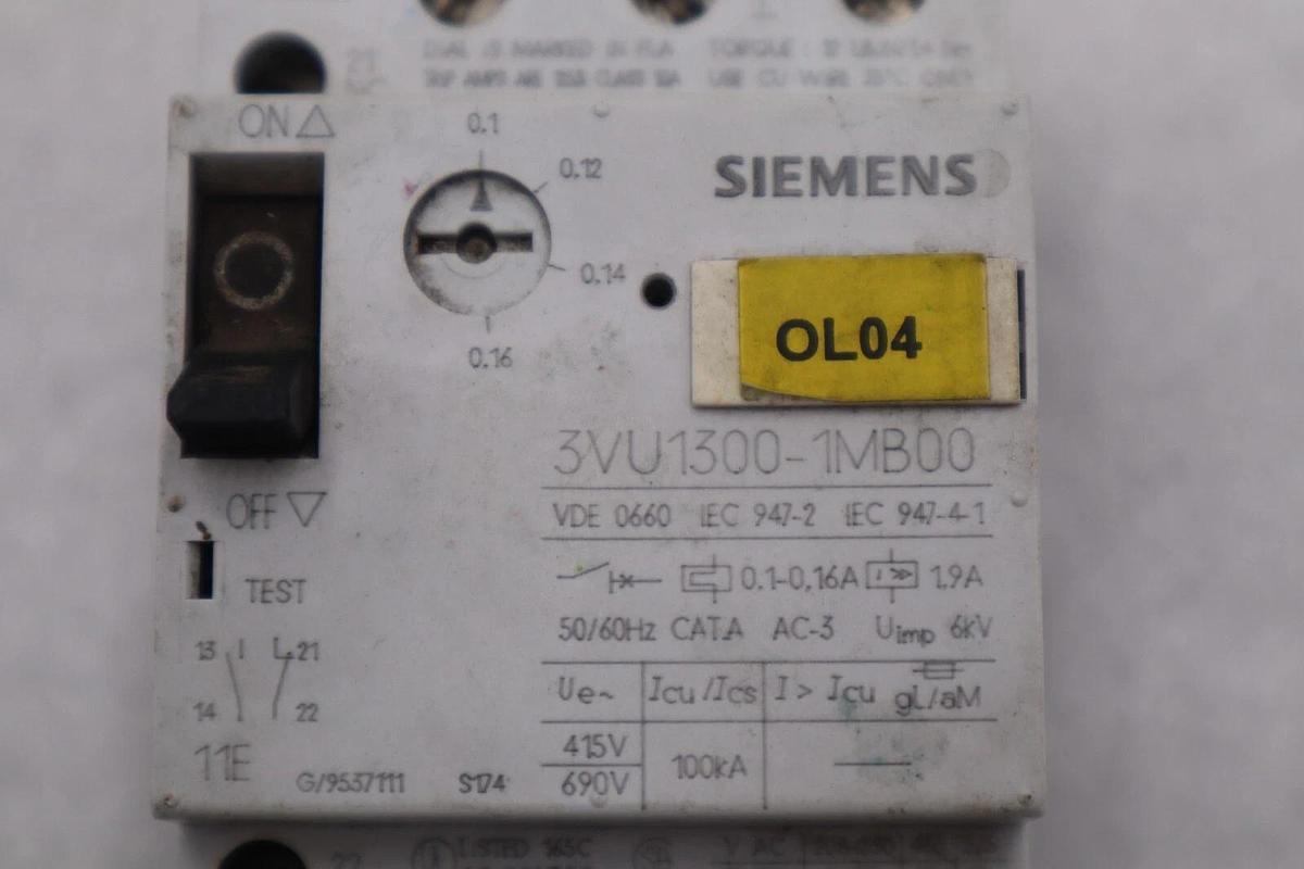 Used SIEMENS 3VU1300-1MB00 MANUAL MOTOR STARTER STOCK #K-3813