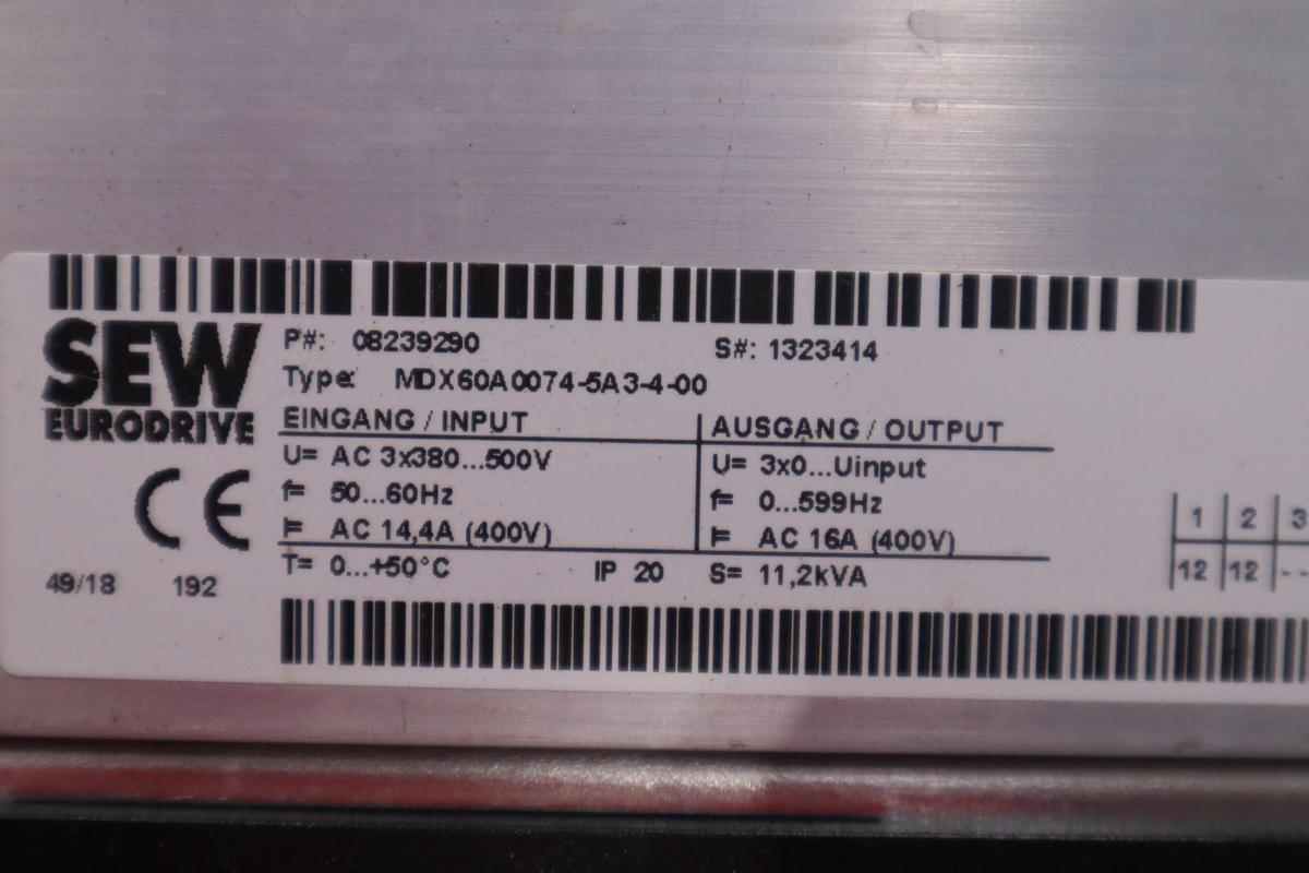 Used Sew Eurodrive MDX61B0075-5A3-4-0T Movidrive Drive Inverter H-778C