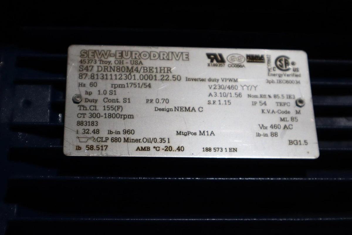 Used NEW Sew Eurodrive S47 DRN80M4/BE1HR Helical Worm Gearmotor STOCK H822