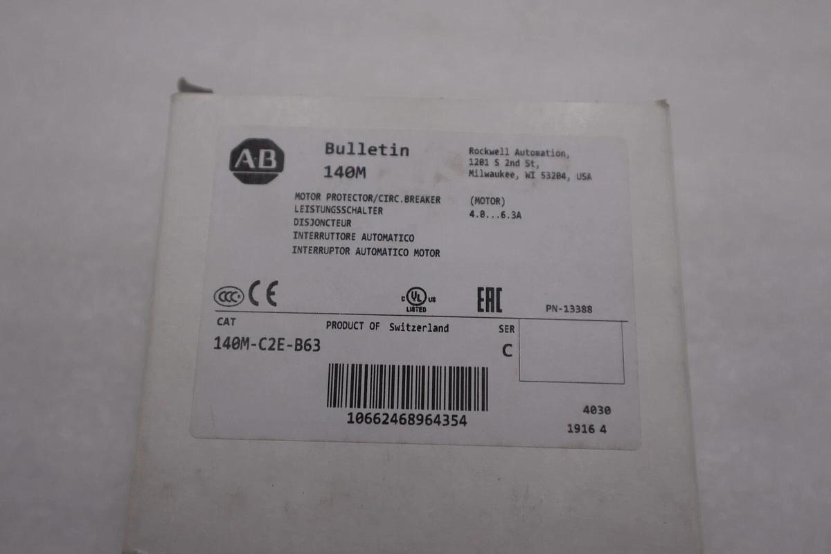 NEW OPEN BOX AB ALLEN BRADLEY 140M-C2E-B63 CIRCUIT BREAKER SER. C STK G412A