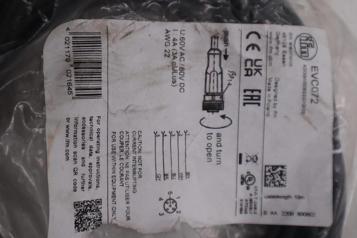 Used NEW IFM EVC072 Female Cordset ADOGH050MSS001005 STOCK H1675