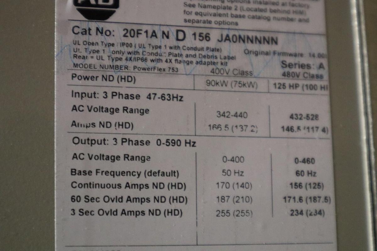 125 HP 20F1AND156JA0NNNNN ALLEN BRADLEY PowerFlex 755 AC Drive BRAND NEW #S-409