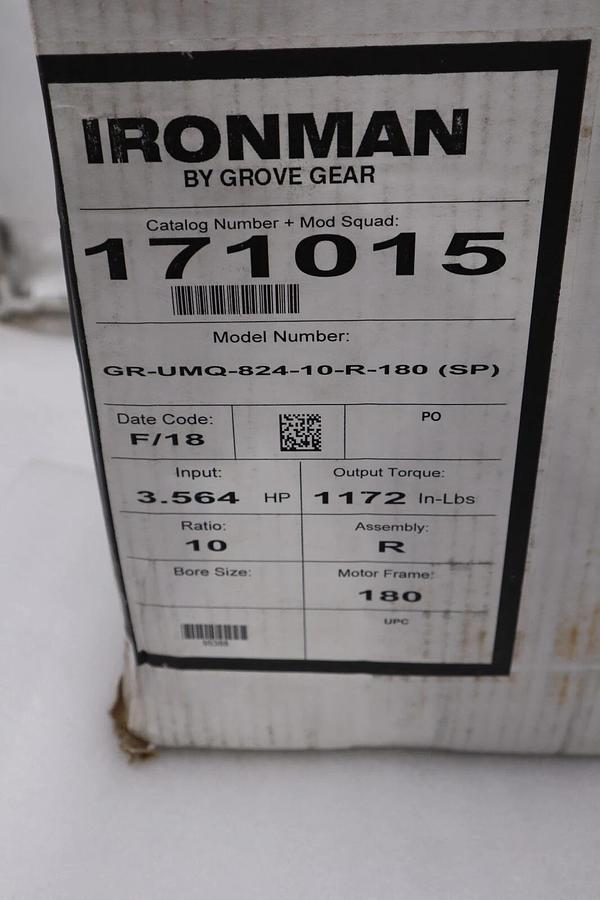 Used NEW Ironman 171015/ GR-UMQ-824-10-R-180 Gear Reducer STOCK H760