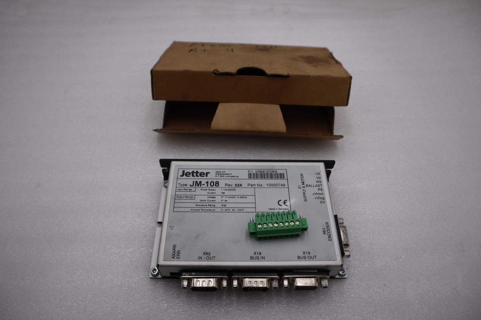 Used JETTER JM-108 REV 02A PART NO 10000749 Servo Drive STOCK H985A