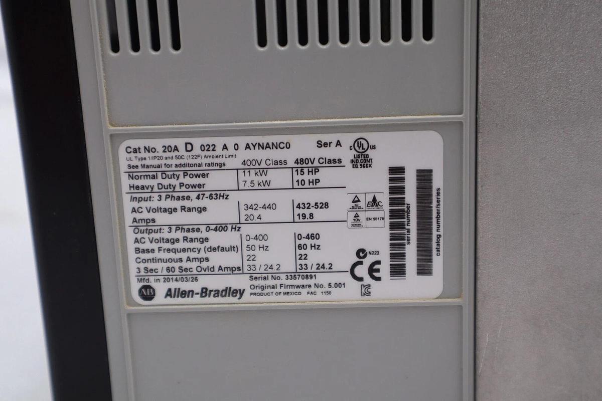 NEW SURPLUS Allen Bradley 20AD022A0AYNANC0 /A PowerFlex 70 AC Drive 480VAC #4009