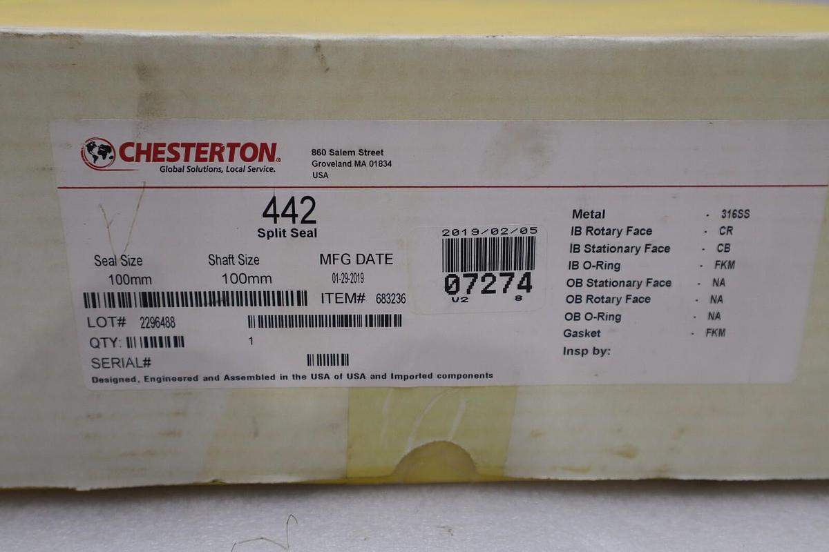 NEW Chesterton 442 Split Seal SEAL SIZE 100MM SHAFT SIZE 100 MM STOCK 1448B