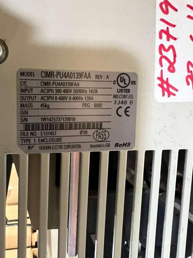 Used 100 HP DRIVE YASKAWA CIMR-PU4A0139FAA / CIMRPU4A0139FAA (NEW UNIT) STOCK CC-01