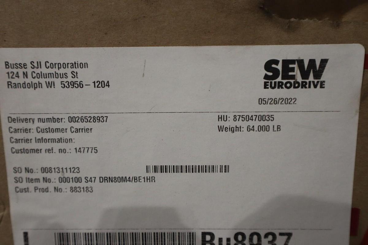 NEW Sew Eurodrive S47 DRN80M4/BE1HR Helical Worm Gearmotor STOCK H822